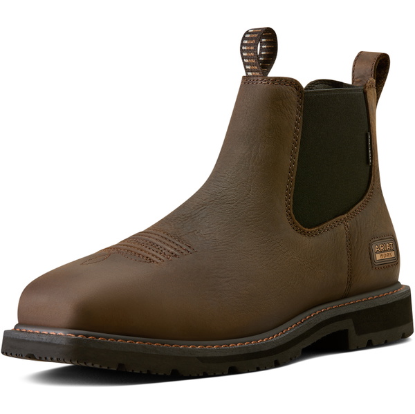 2026 Ariat Hombre Groundrancher Chelsea Ancho Cuadrado Dedo De Acero Dedo De Trabajo Bota 10080331 - Dark Brown